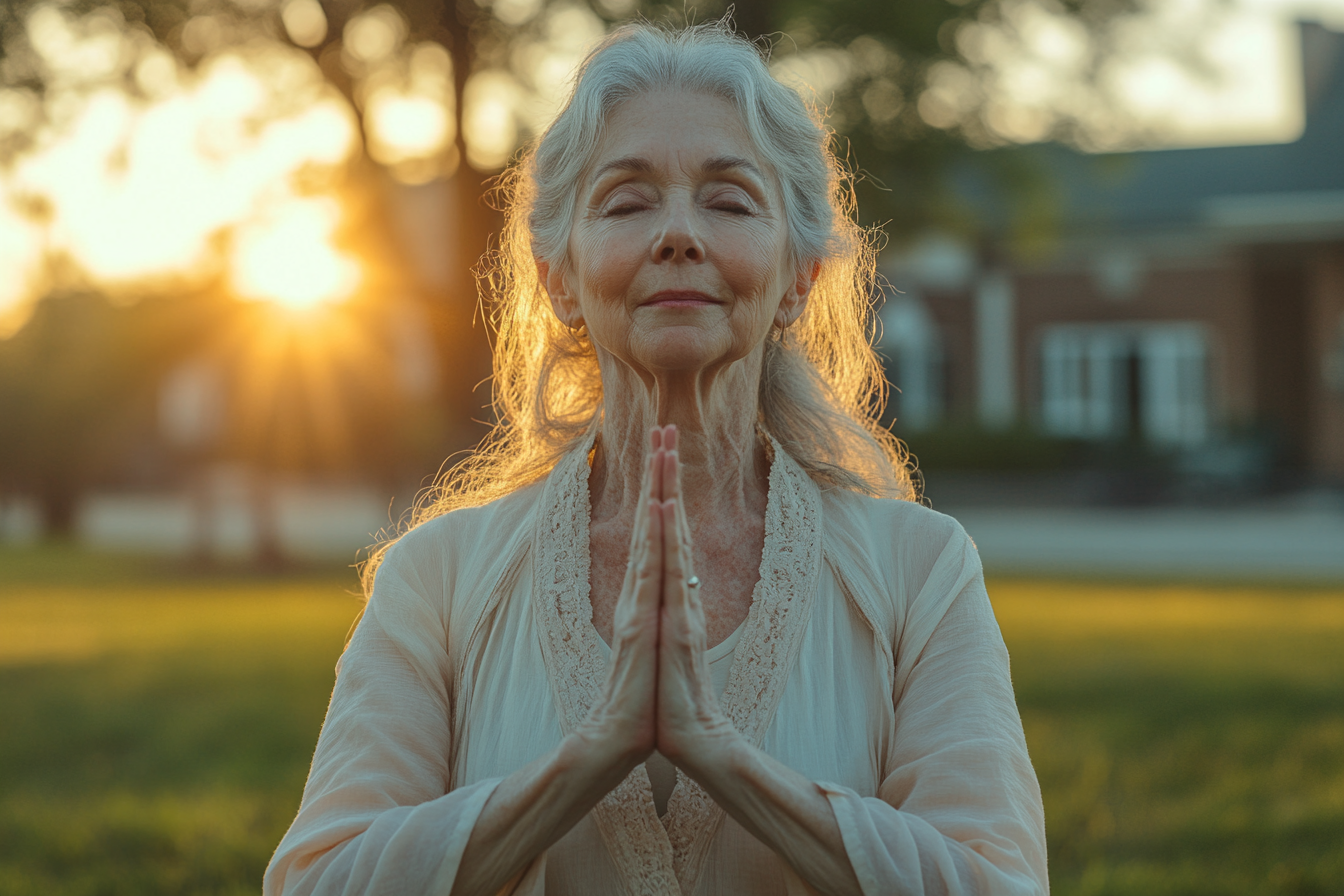 Старша жінка практикує йогу